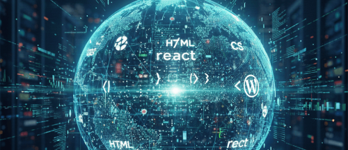 תמונת נושא של המאמר על תכנות אתרים בסגנון עתידני המציגה עץ זוהר העשוי מקווי דאטה וסיבים אופטיים הצומח מתוך קבוצת מכשירי טכנולוגיה הכוללת שרת, טאבלט, מסך מחשב וסמארטפון על רקע קו רקיע של עיר לילית. ממרכז העץ בוקע לוח בקרה שקוף ומרחף המציג ממשקי משתמש, גרפים ונתונים דיגיטליים בגוונים של כחול וטורקיז המוארים בתאורה ניאונית. היצירה מסמלת צמיחה טכנולוגית, רשתות תקשורת חכמות ואינטגרציה בין עולם הנתונים לסביבה האורבנית המודרנית.